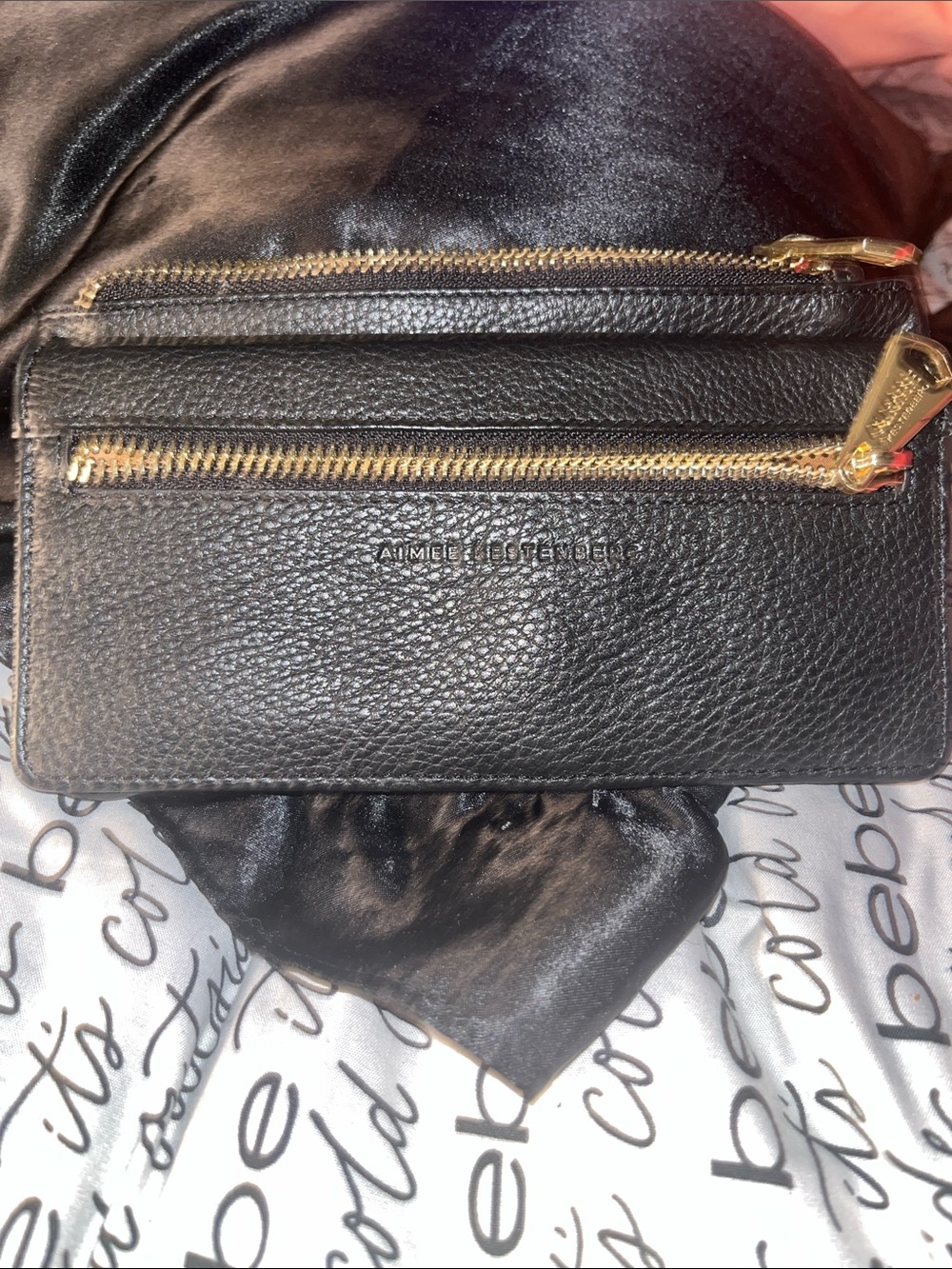 Aimee Kestenberg Black Pebbled Leather Crossbody with Gold Zippers